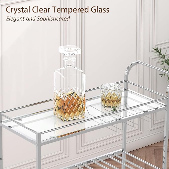 Bar Cart Silver, Home Bar Serving Cart, Modern Bar Cart - Image 3
