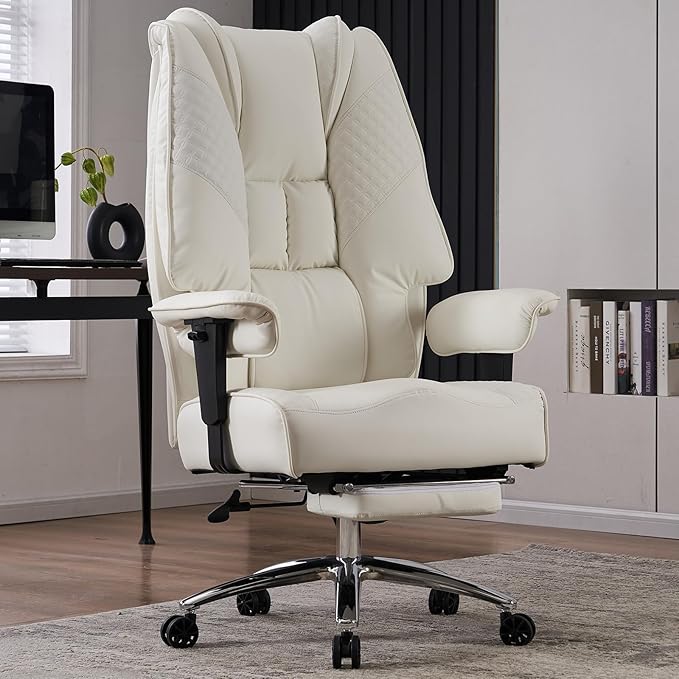 Big and Tall Office Chair 400lbs Wide Seat, Leather High Back Executive Office by EXCEBETOFFICECHAIR