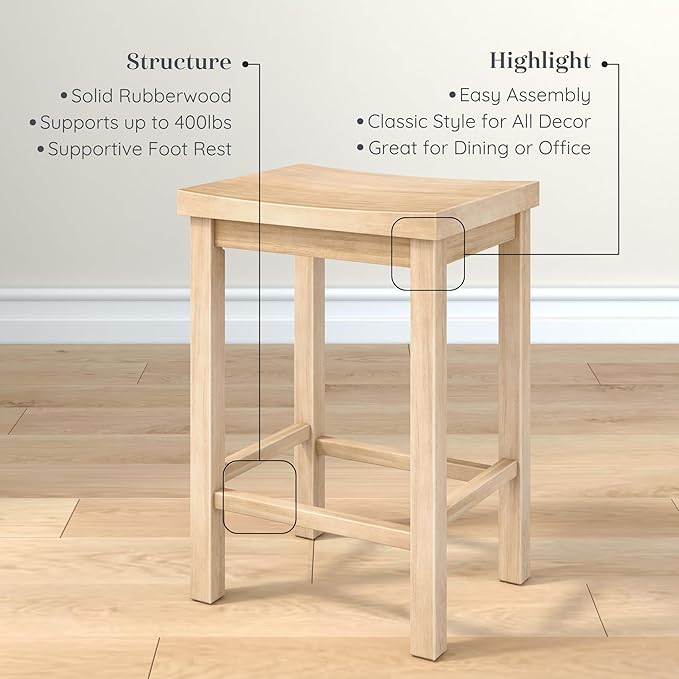 Grain & Grove Smith Collection Solid Wood Counter Height Bar Stool, 24-Inch - Image 4