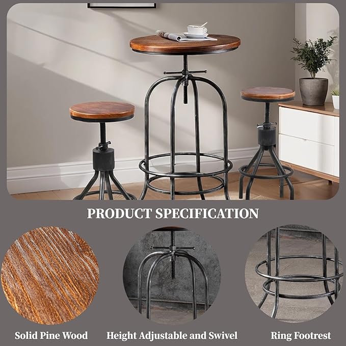 Rustic Bar Table Vintage Bistro Table Industrial Pub Table - Image 3