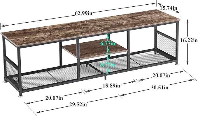 VECELO Industrial TV Stand for Televisions up to 70 Inch, 3 Tiers Media Console - Image 8