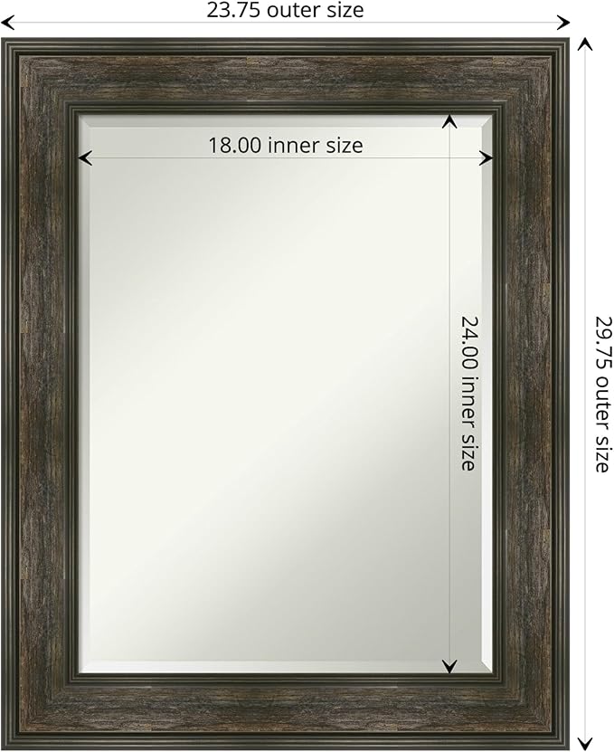 Amanti Art Brown Wall Mirror 30x24 Rail Rustic Char Rectangle Bathroom Mirror - Image 4