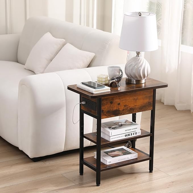 Modern End Table with Charging Station, Narrow Side Table with USB Ports & - Image 6