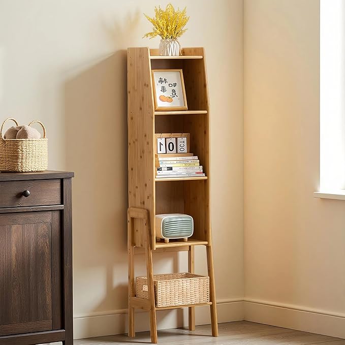 4 Tier Bamboo Bookcase, Classical Modern Bookshelf, Dispaly Shelves, Bamboo - Image 2