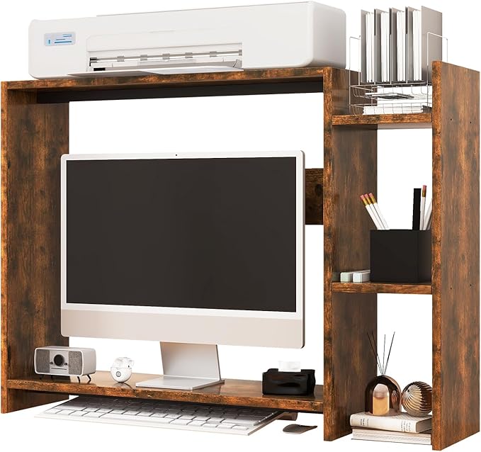 IBUYKE Desktop Bookshelf, 36.8" Desktop Organizer Shelf, Wood Desk Hutch by IBUYKE