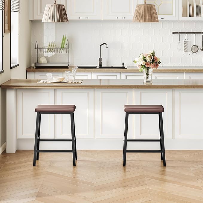 HOOBRO Bar Stools, PU Leather Upholstered Breakfast Stools, Easy Assembly - Image 2