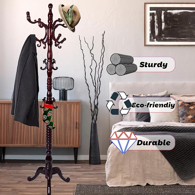 73 in Wood Coat Rack, Coat Rack Freestanding - Image 4