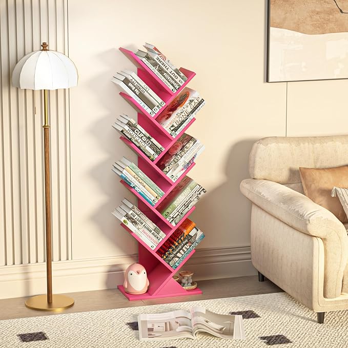 10 Tier Tree Book Shelf, Floor Standing Wood Bookshelf - Image 5