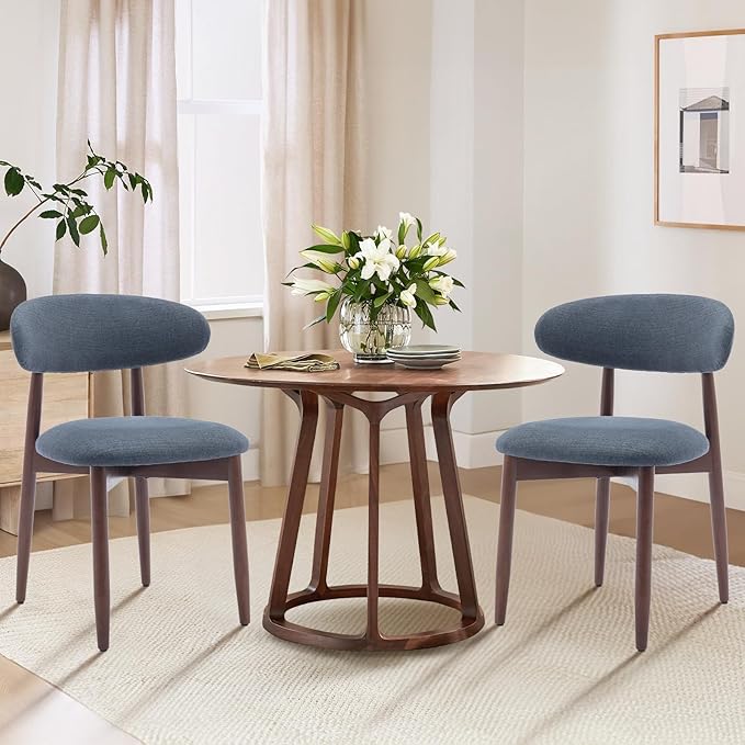 COLAMY Wooden Dining Chairs Set of 4, Modern Fabric Upholstered Kitchen Chairs - Image 3