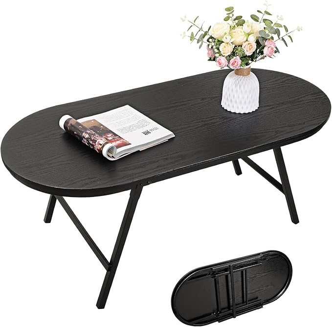 Black Small Coffee Table Wooden Oval Folding Low Coffee Tables by FEUFOAM