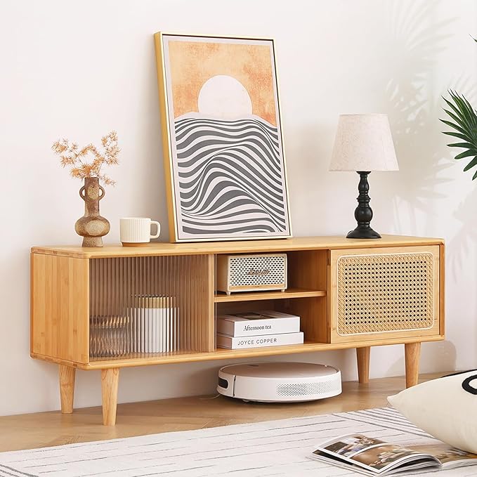 Tiita Rattan TV Stand for 55 Inch TV, Bamboo TV Cabinet - Image 6