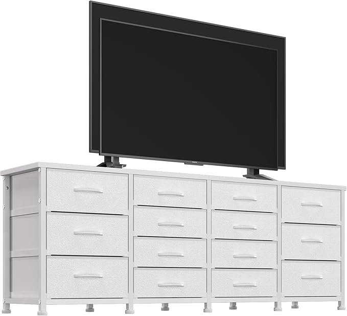 63 Inch TV Stand Dresser for Bedroom, Long White Dresser - Image 9