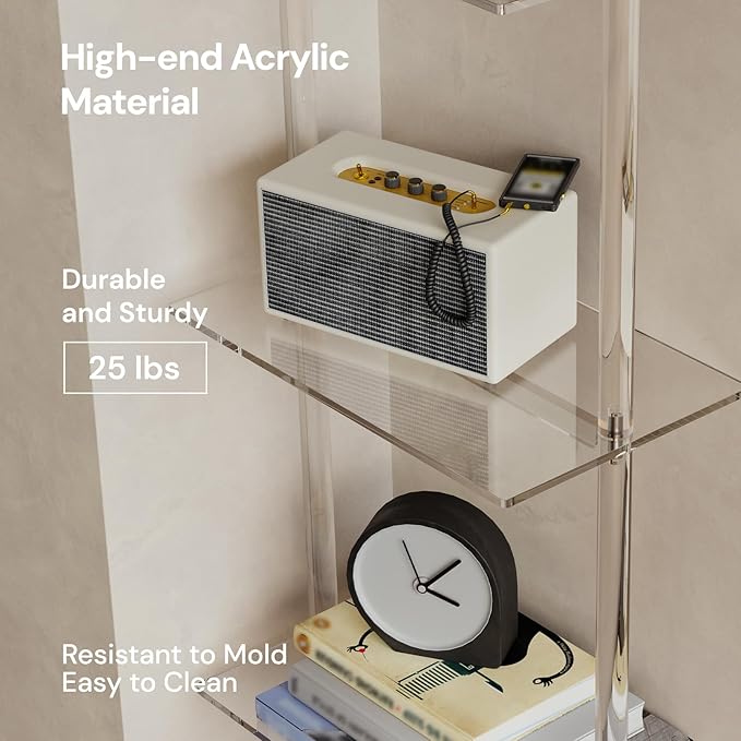 Small Acrylic Ladder Bookshelf, 9.5" D x 15.6" W, 6-Tier Clear Wall Mounted - Image 4