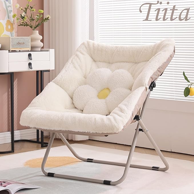 Tiita Comfy Folded Chair, Soft Faux Fur Oversized Folding Accent Chair - Image 7
