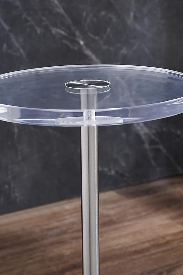 Clear Acrylic End Table, Side Table, Brushed Silver Metal, - Image 6