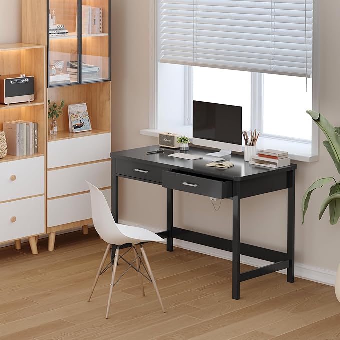 4NM 39.4" Small Desk with Wood Drawers, Home Office Computer Desk with Wooden - Image 5