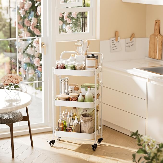 JAQ Foldable Rolling Cart, 3-Tier Metal Small Folding Storage Utility Carts - Image 5