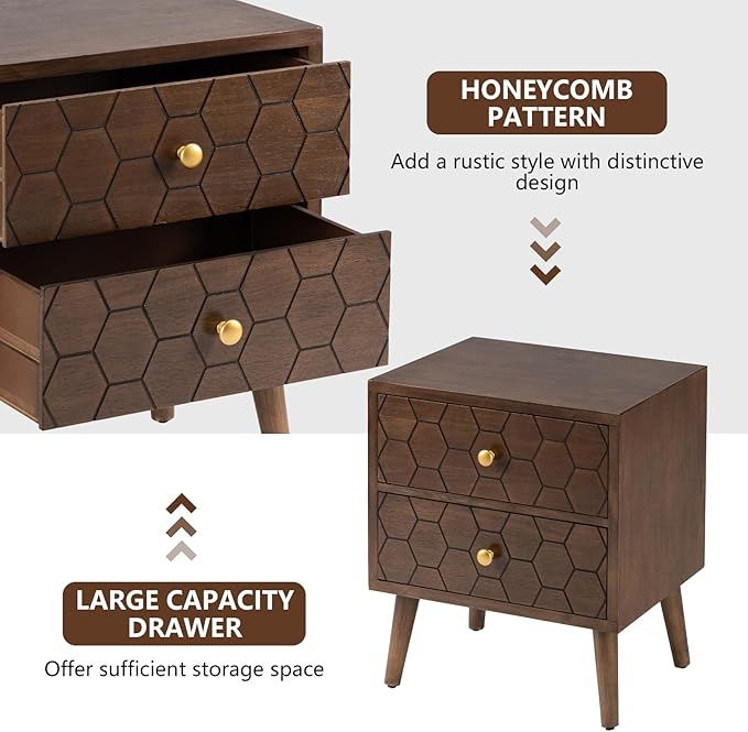 COSIEST Modern End Table w Honeycomb Pattern, Mid-Century Nightstand w Storage - Image 4