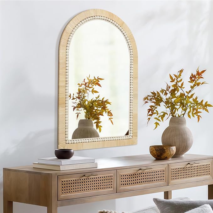 ULIKE Rattan Mirror for Bathroom, 24x36 Inch Arch Rustic Farmhouse Wall Decor - Image 6