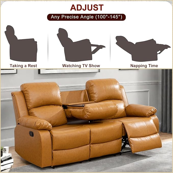 Leather Recliner Sofa Couch, 3-Seater Home Theater Seating Reclining Sofa - Image 4