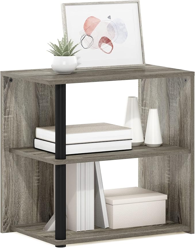 Furinno Romain 2-Tier End Table, French Oak/Black by Furinno-FitsYourSpaceFitsYourBudget