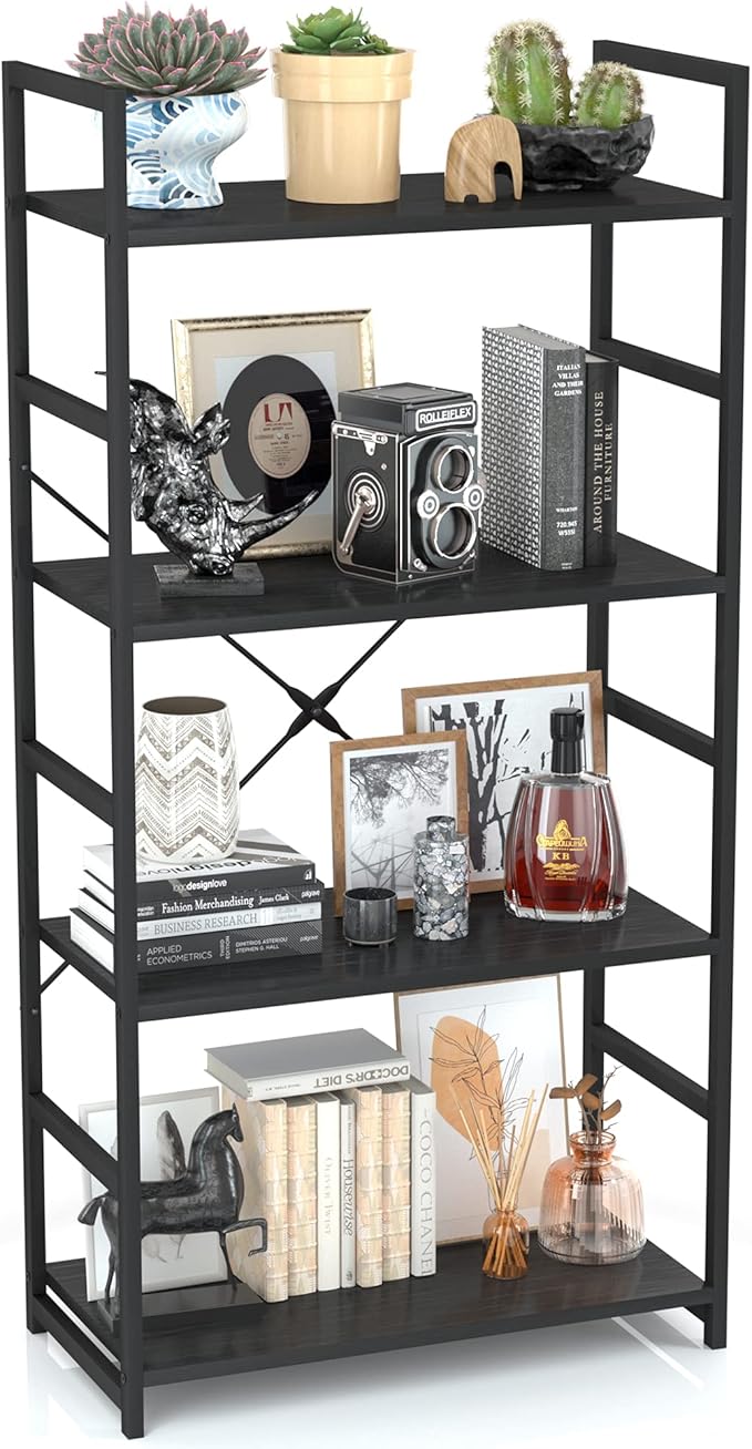 OTK 4 Tier Bookshelf, Tall Bookcase, Office Shelf Storage Organizer, Modern by OTK