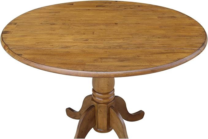42" Round Dual Drop Leaf Pedestal Dining Table Solid Wood, Easy Assembly - Image 8