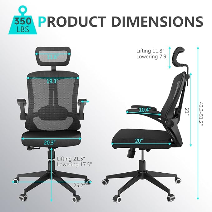 Comfy Office Chair, Home Ergonomic Desk Chairs, High Back Gaming Mesh Computer - Image 3