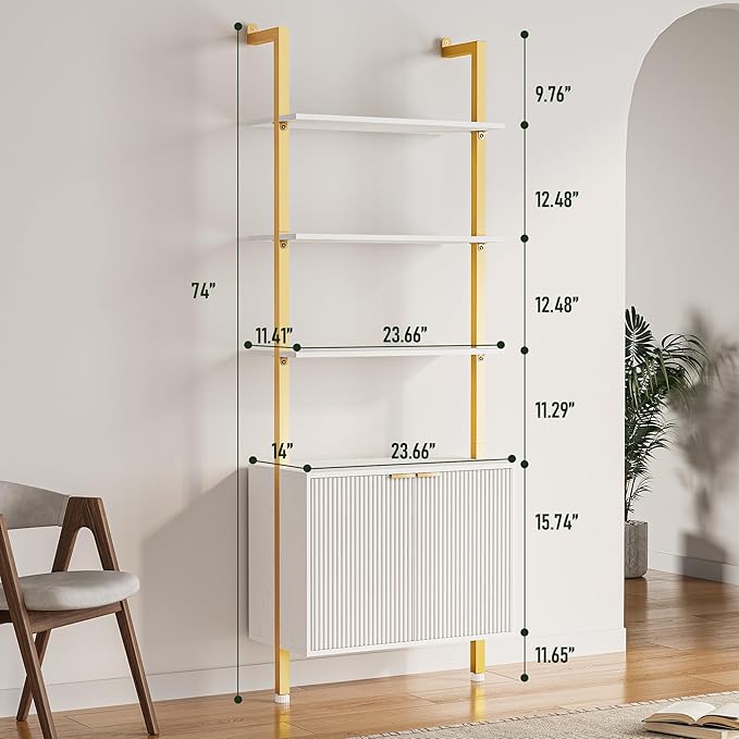 74" Tall Bookshelf with Storage Cabinet, Modern Ladder Shelf with Wood and - Image 2