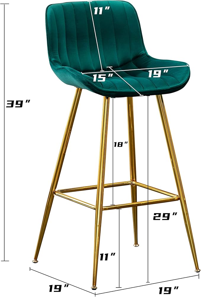 Sidanli Velvet Barstools Set of 2, 29 inch Seat Height Comfortable Island Stools - Image 2