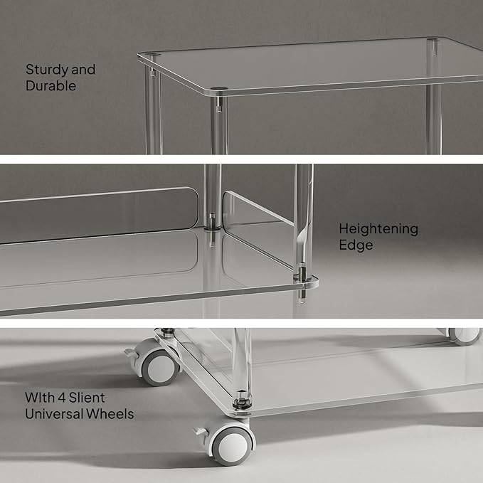 AQUIVER Acrylic Rolling Side Table - Image 3