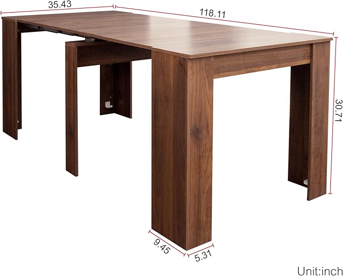 118" Extendable Dining Table for 6-10 Person, Wooden Folding Narrow Dining Room - Image 2