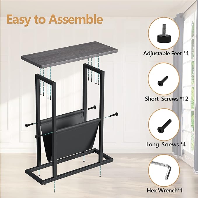 Yusong Small Narrow Side Table for Small Spaces, 17.7" W Slim End Table - Image 9
