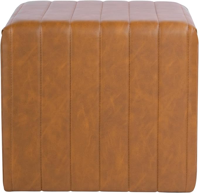 HomePop Modern Channel Tufted Faux Leather Ottoman Home Décor|Ottoman - Image 10