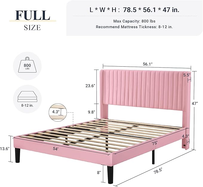 Allewie Full Size Velvet Bed Frame/Vertical Channel Tufted Wingback - Image 2