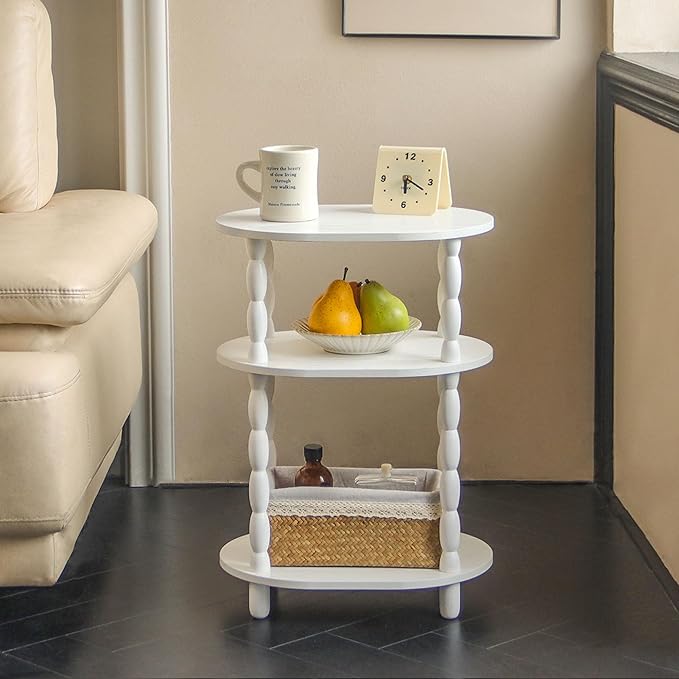 MaxSmeo White Side Table, 3-Tier Small Oval End Table, Modern Night Stand Wood - Image 8
