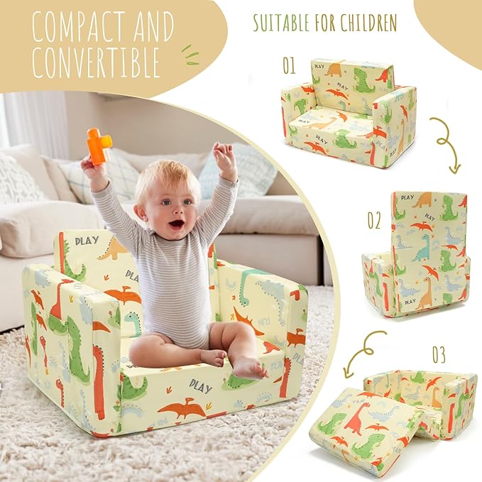 Dinosaur Kids Sofa Bed, Diary Kids Couch- Convertible 2-in-1 Lounger - Image 5