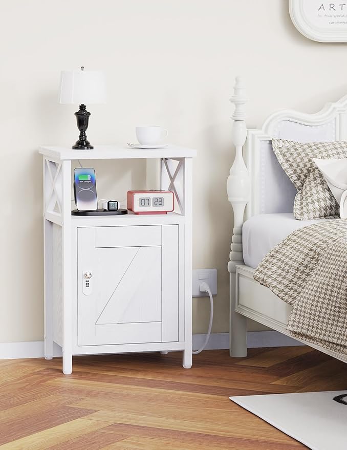 Wooden Nightstand with Lock, Bed Side Table with Drawers, Bedside Table with - Image 2