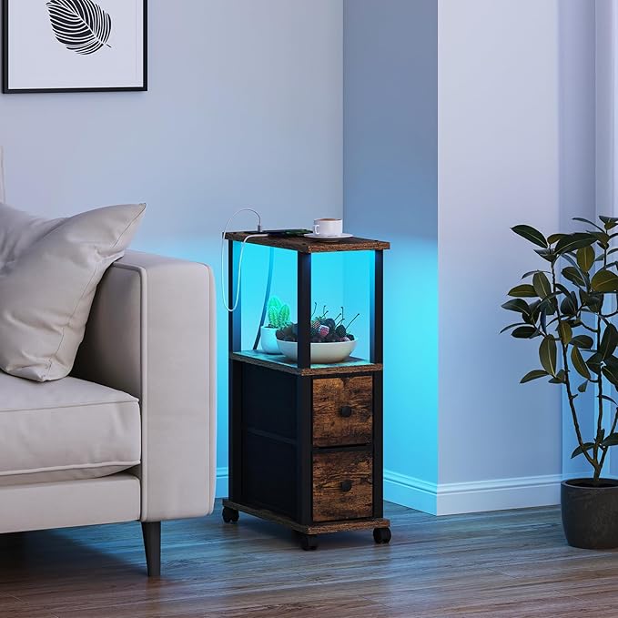 TUTOTAK Small Narrow End Tables, LED Side Tables - Image 2