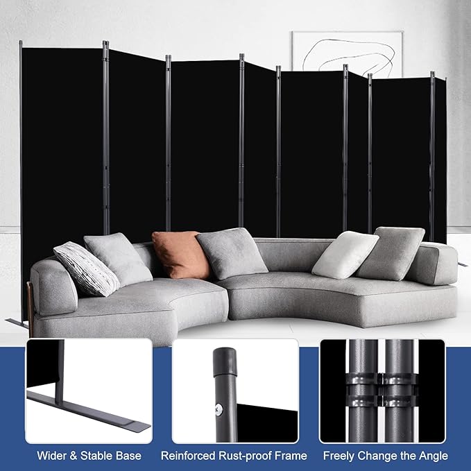 Room Divider and Folding Privacy Screens， 8 Panel Wide Room Divider Wall Screen - Image 3