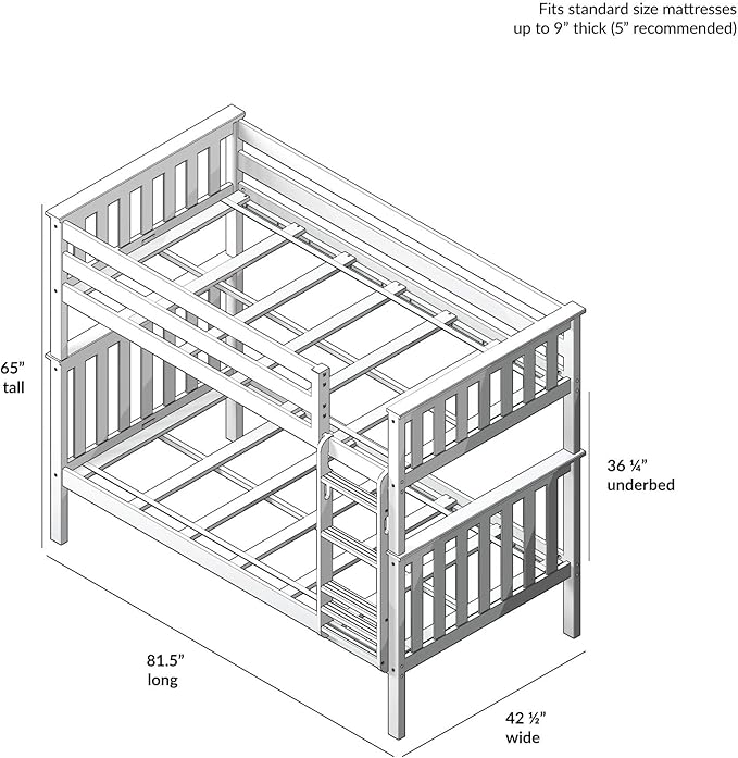 Max & Lily Bunk Bed Twin over Twin, Solid Wood Bunk Bed Frame - Image 2