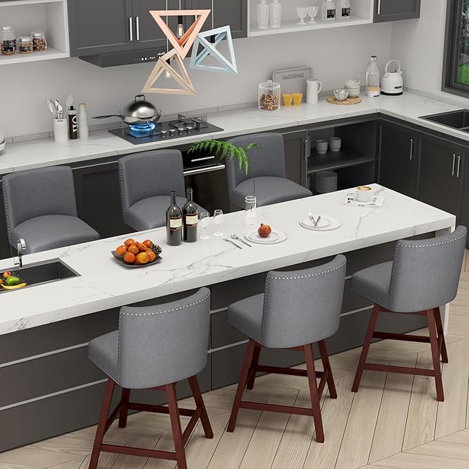 Counter Height Barstools Set of 6, 360° Swivel Bar Stools by TIMSATIO