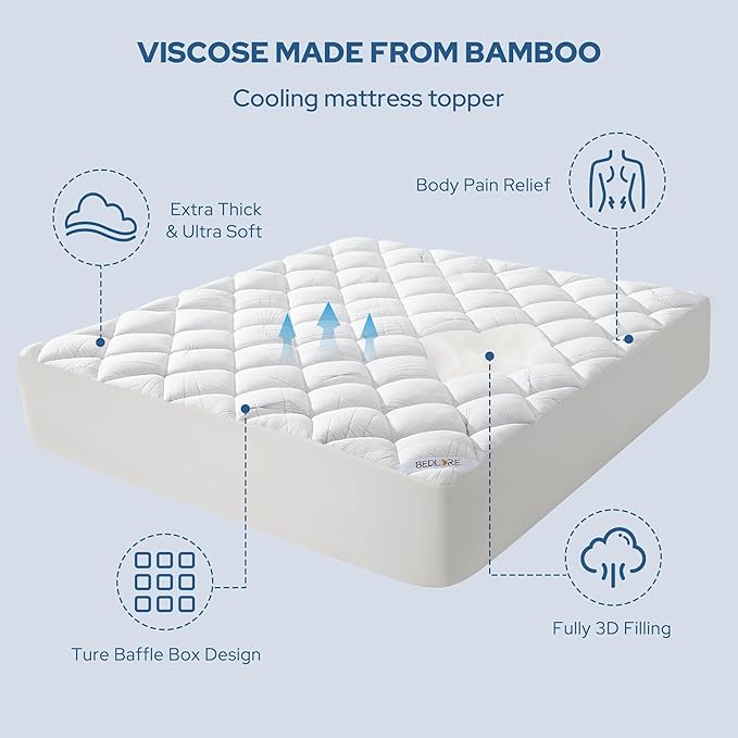BEDLORE King Mattress Topper, Viscose Made from Bamboo Soft Pillow Top Mattress - Image 5
