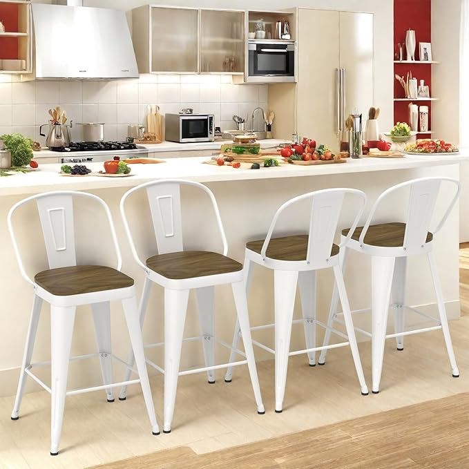 Metal Bar Stools Set of 4, High Back Bar Stools - Image 9