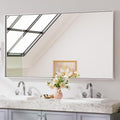 Keonjinn 55 x 30 in Brushed Silver Bathroom Vanity Mirror, Large Silver Framed by Keonjinn