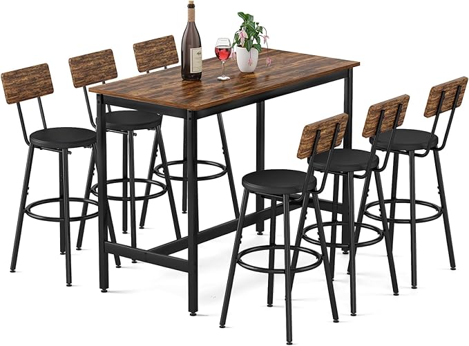 Dining Table Set for 6, 7-Piece Bar Table Set, Kitchen Table and Chairs by Zevemomo