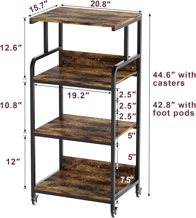 4 Tier Printer Stand with Storage Shelf, Large Tall Printer Table - Image 2