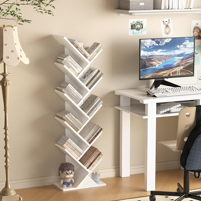 10 Tier Tree Book Shelf, Floor Standing Wood Bookshelf - Image 5