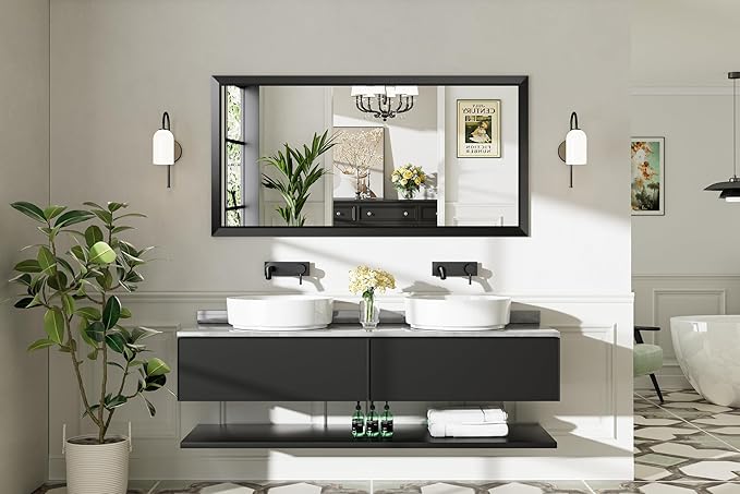 60x28 Inch Black Bathroom Mirror - Image 9