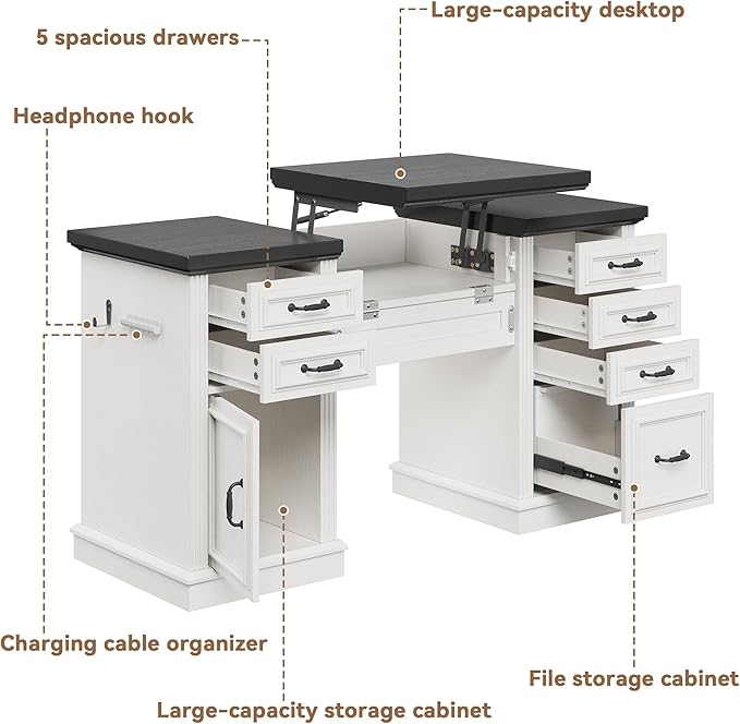 Farmhouse 57" Lift Desktop Executive Desk - Image 4